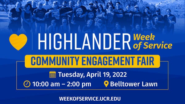 Community Engagement Fair, Tuesday, April 19, 2022, 10:00 a.m to 2:00 p.m at the Belltower Lawn